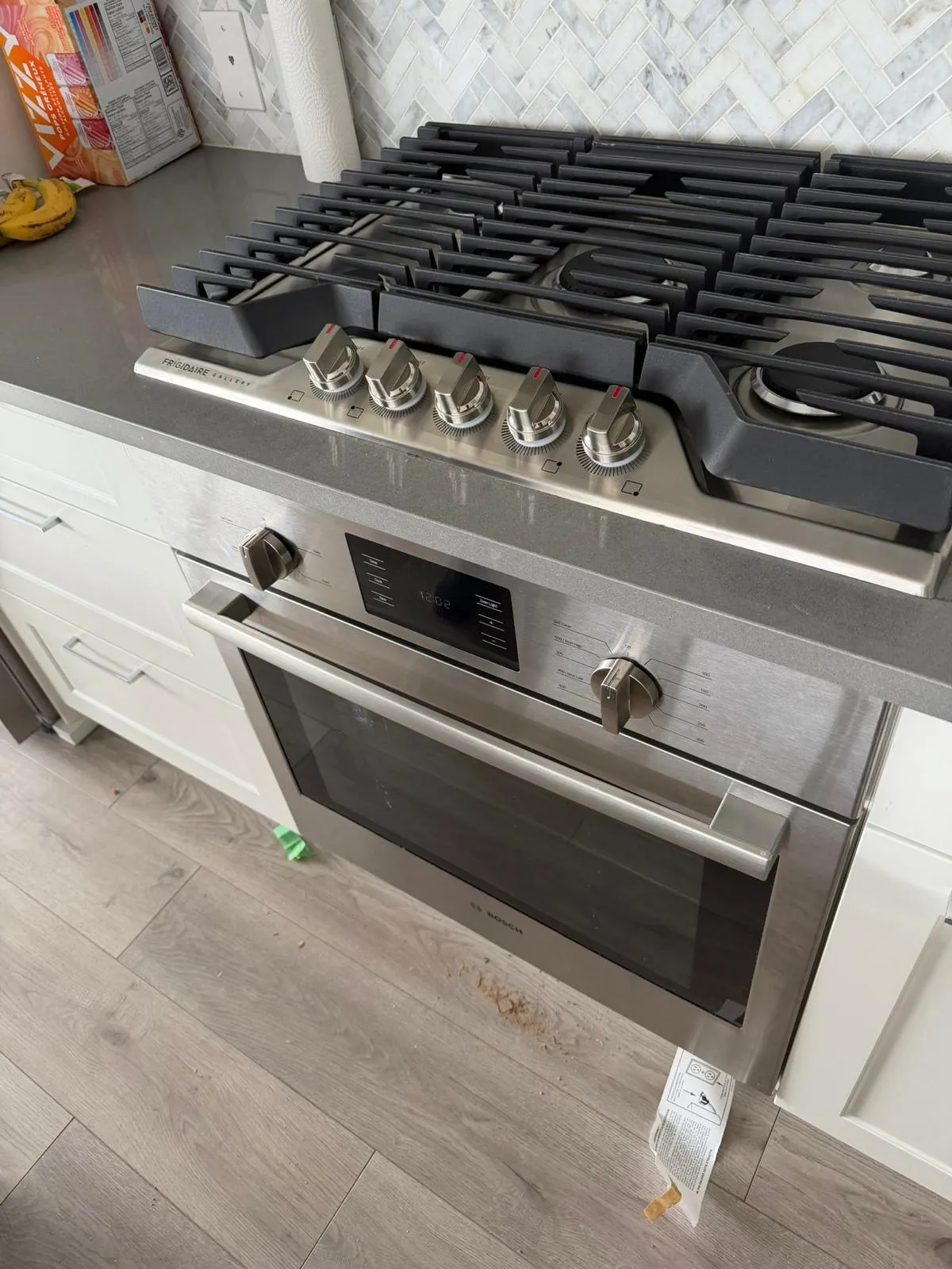 Completed range and cooktop installation